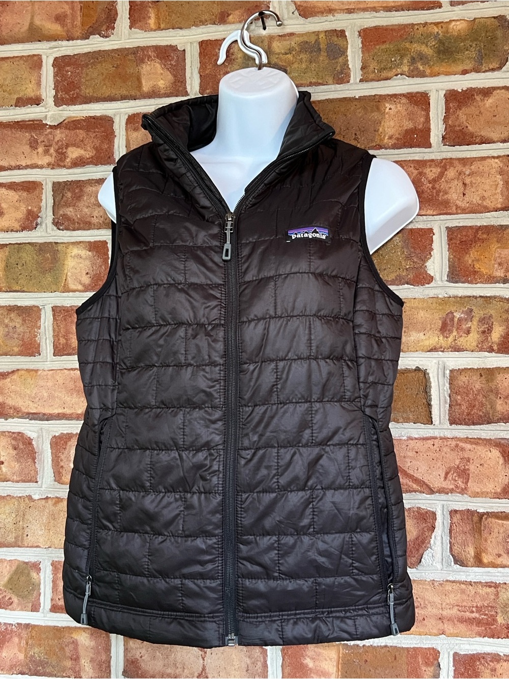 Patagonia Women's Black Quilted Vest with High Collar. Small
